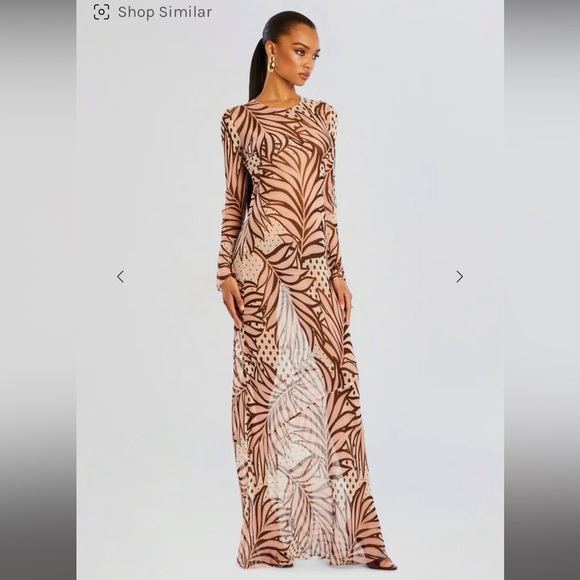 Retrofete Vienna silk dress long sleeve sheer polka dot leaves Brown Maxi Dress - Picture 3 of 6